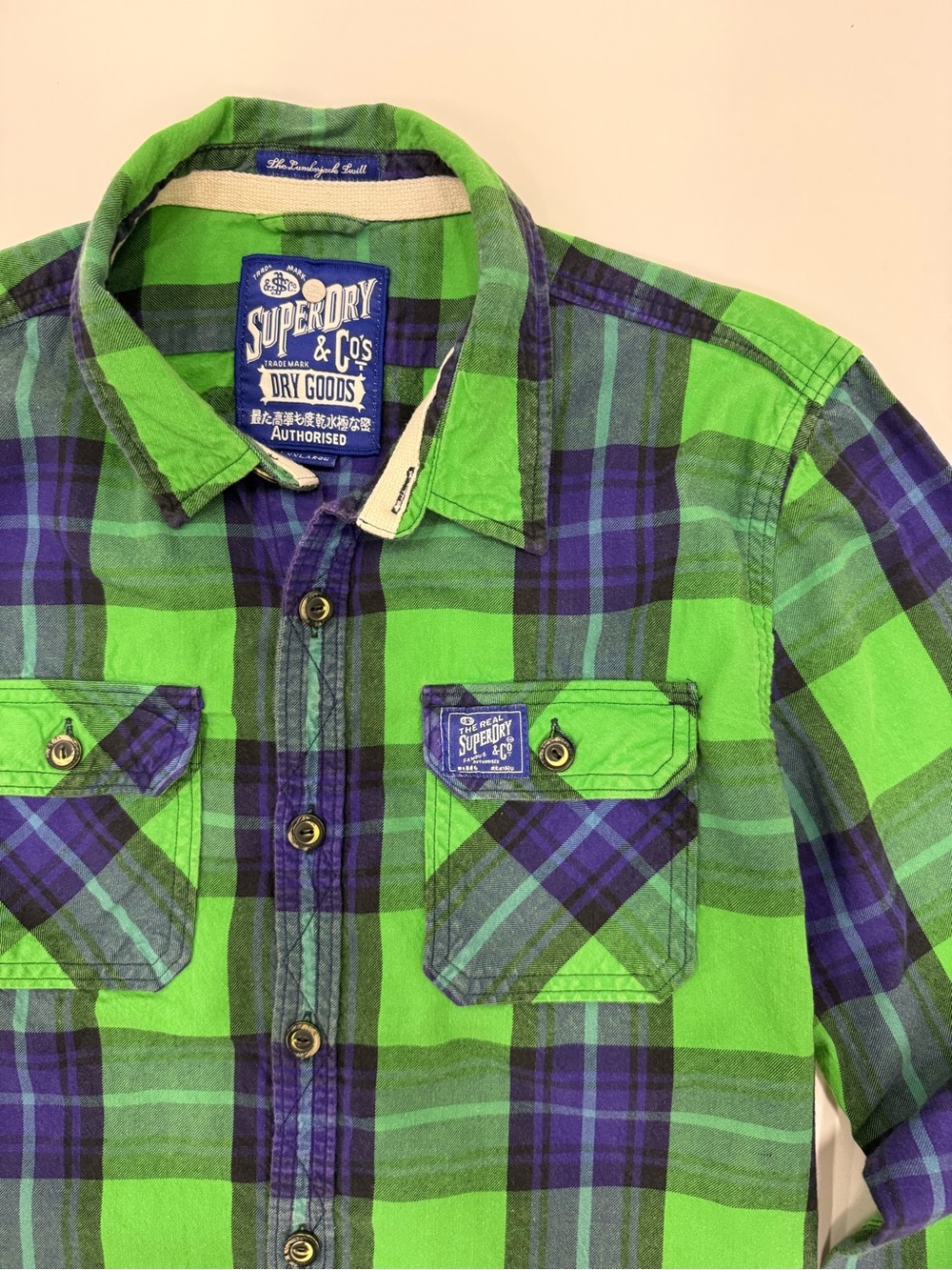 Superdry Men’s Green & Navy Plaid Button-Down Shirt - Picture 2 of 8